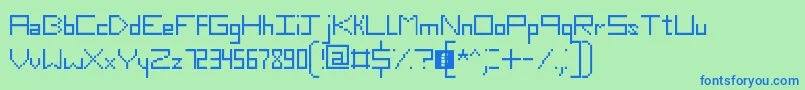 SlimThirteenPixelFonts-Schriftart – Blaue Schriften auf grünem Hintergrund