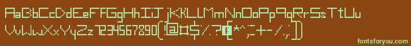 フォントSlimThirteenPixelFonts – 緑色の文字が茶色の背景にあります。