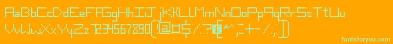 Czcionka SlimThirteenPixelFonts – zielone czcionki na pomarańczowym tle