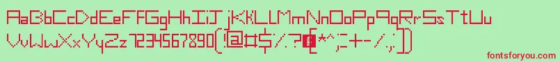 SlimThirteenPixelFonts-fontti – punaiset fontit vihreällä taustalla