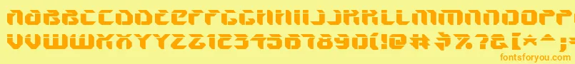 V5AmponUpright-Schriftart – Orangefarbene Schriften auf gelbem Hintergrund