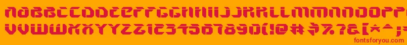 V5AmponUpright-Schriftart – Rote Schriften auf orangefarbenem Hintergrund