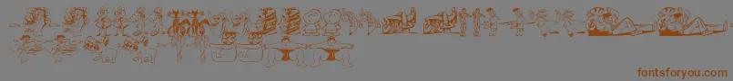 フォントRandomThing1 – 茶色の文字が灰色の背景にあります。