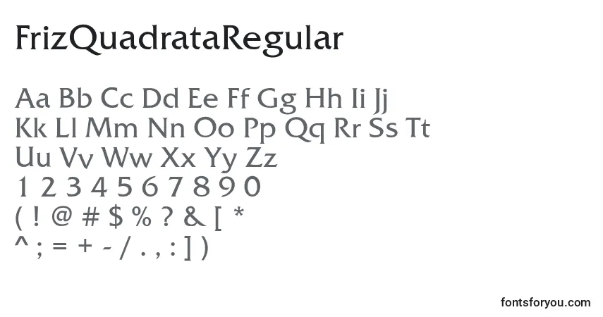 FrizQuadrataRegular-fontti – aakkoset, numerot, erikoismerkit