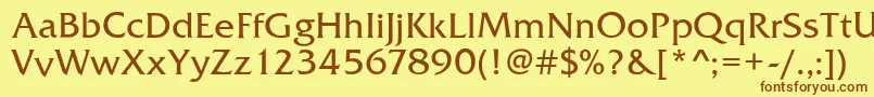 FrizQuadrataRegular-Schriftart – Braune Schriften auf gelbem Hintergrund