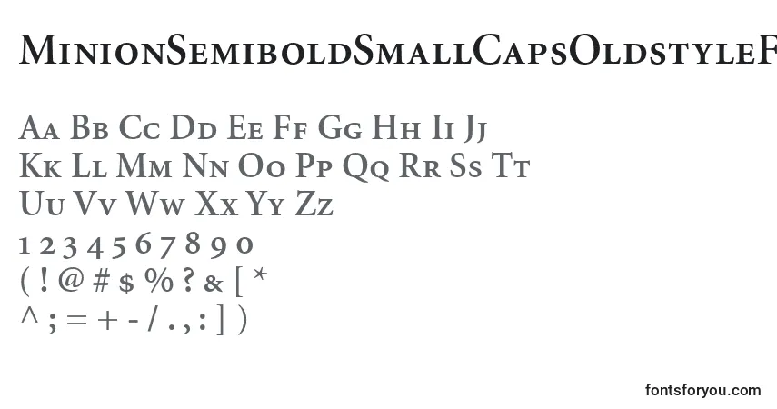 A fonte MinionSemiboldSmallCapsOldstyleFigures – alfabeto, números, caracteres especiais