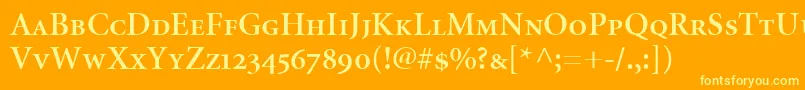 Fonte MinionSemiboldSmallCapsOldstyleFigures – fontes amarelas em um fundo laranja