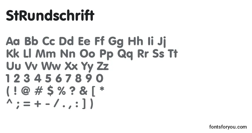 Czcionka StRundschrift – alfabet, cyfry, specjalne znaki