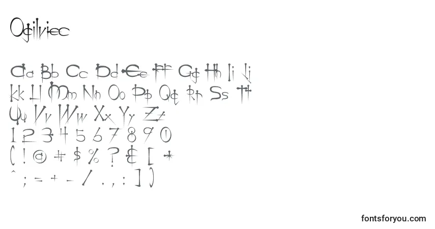 Czcionka Ogilviec – alfabet, cyfry, specjalne znaki