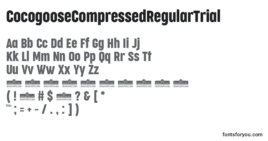 A fonte CocogooseCompressedRegularTrial – alfabeto, números, caracteres especiais