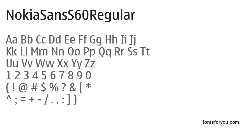 NokiaSansS60Regular-fontti – aakkoset, numerot, erikoismerkit