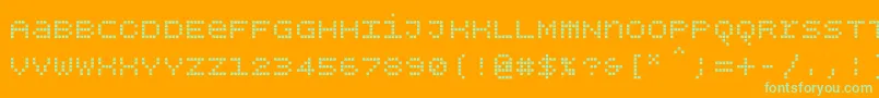Bpdotsunicasesquare-Schriftart – Grüne Schriften auf orangefarbenem Hintergrund