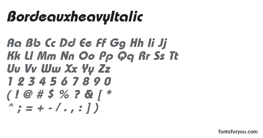 A fonte BordeauxheavyItalic – alfabeto, números, caracteres especiais