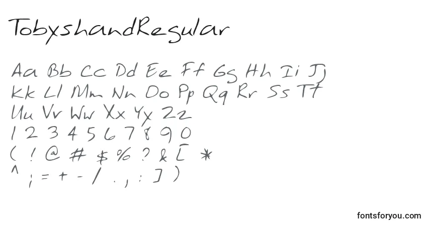 A fonte TobyshandRegular – alfabeto, números, caracteres especiais