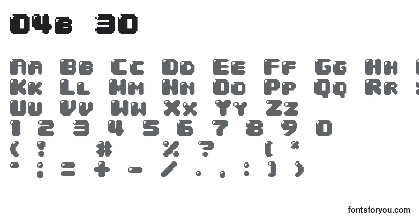 Czcionka 04b 30  – alfabet, cyfry, specjalne znaki