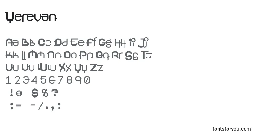 Schriftart Yerevan – Alphabet, Zahlen, spezielle Symbole