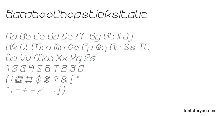 Czcionka BambooChopsticksItalic – alfabet, cyfry, specjalne znaki
