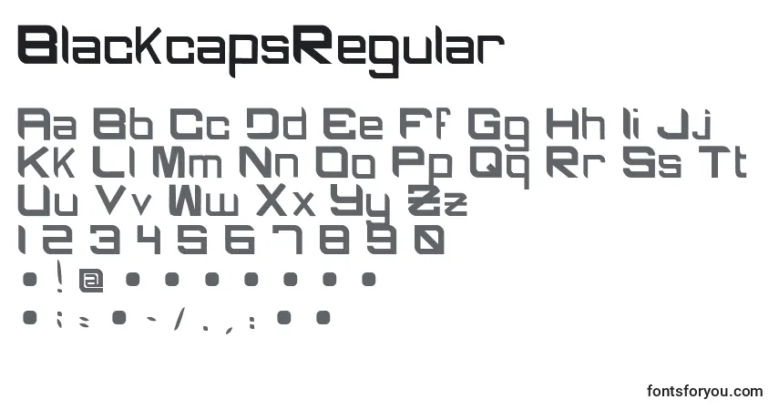 Czcionka BlackcapsRegular – alfabet, cyfry, specjalne znaki