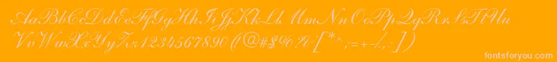 S721ScriptOneRegular-fontti – vaaleanpunaiset fontit oranssilla taustalla