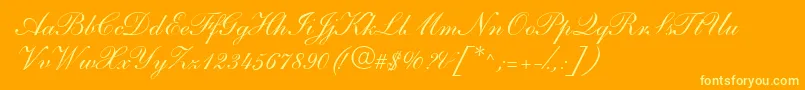 S721ScriptOneRegular-Schriftart – Gelbe Schriften auf orangefarbenem Hintergrund