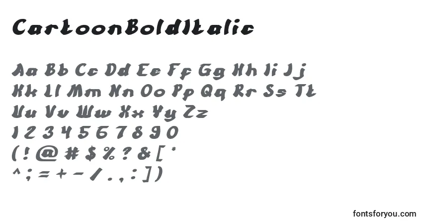 Schriftart CartoonBoldItalic – Alphabet, Zahlen, spezielle Symbole