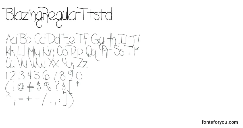 Czcionka BlazingRegularTtstd – alfabet, cyfry, specjalne znaki