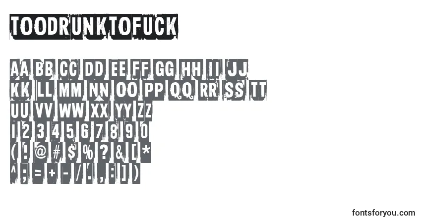 Czcionka TooDrunkToFuck – alfabet, cyfry, specjalne znaki