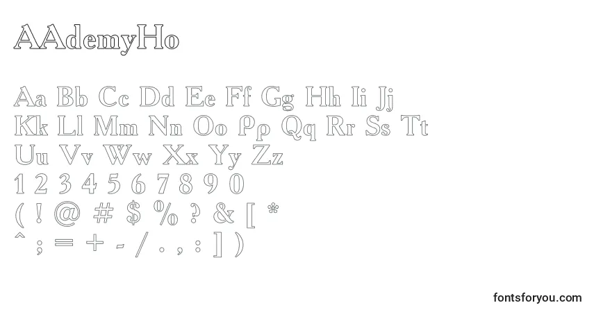 Czcionka AAdemyHo – alfabet, cyfry, specjalne znaki