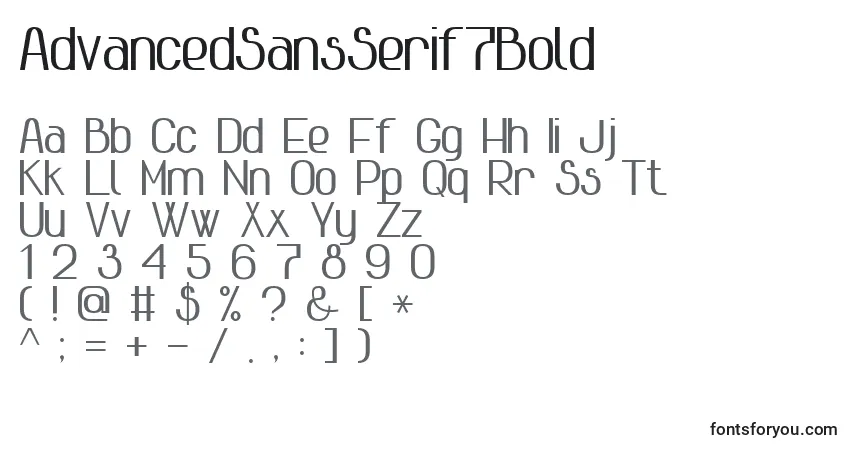 A fonte AdvancedSansSerif7Bold – alfabeto, números, caracteres especiais