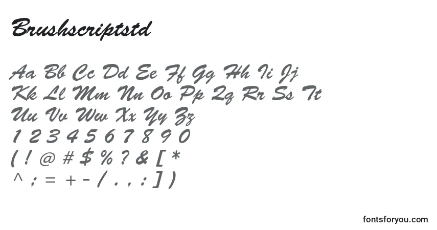 Czcionka Brushscriptstd – alfabet, cyfry, specjalne znaki