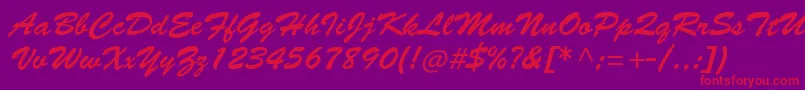 Brushscriptstd-Schriftart – Rote Schriften auf violettem Hintergrund