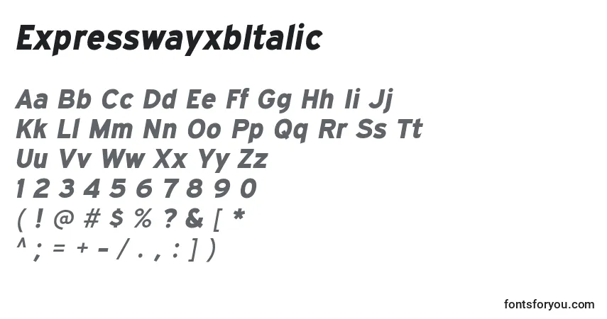 A fonte ExpresswayxbItalic – alfabeto, números, caracteres especiais