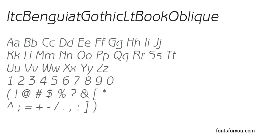 Czcionka ItcBenguiatGothicLtBookOblique – alfabet, cyfry, specjalne znaki