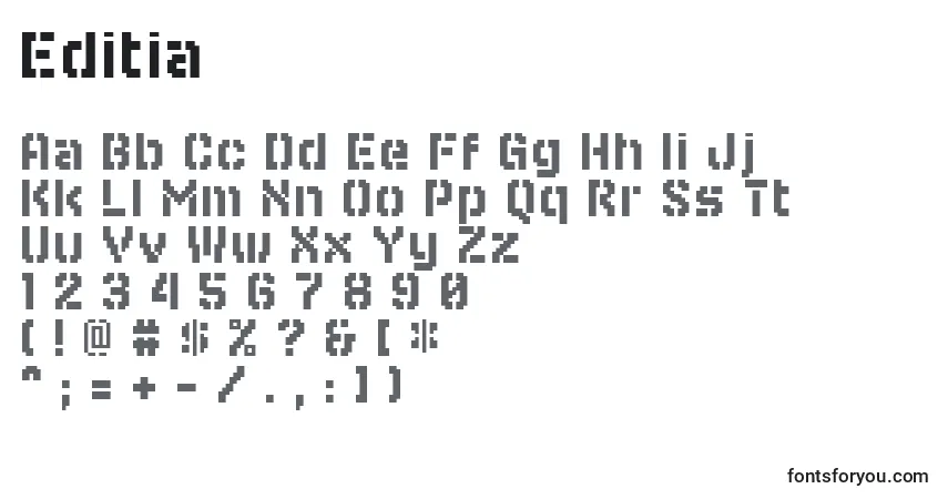 Czcionka Editia – alfabet, cyfry, specjalne znaki