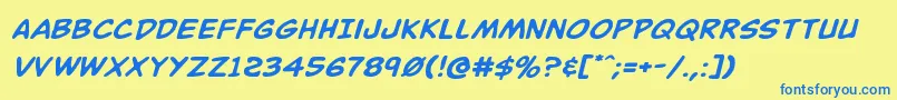 Buddychampionexpandital Font – Blue Fonts on Yellow Background