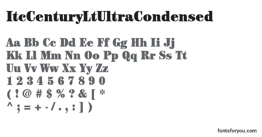 A fonte ItcCenturyLtUltraCondensed – alfabeto, números, caracteres especiais