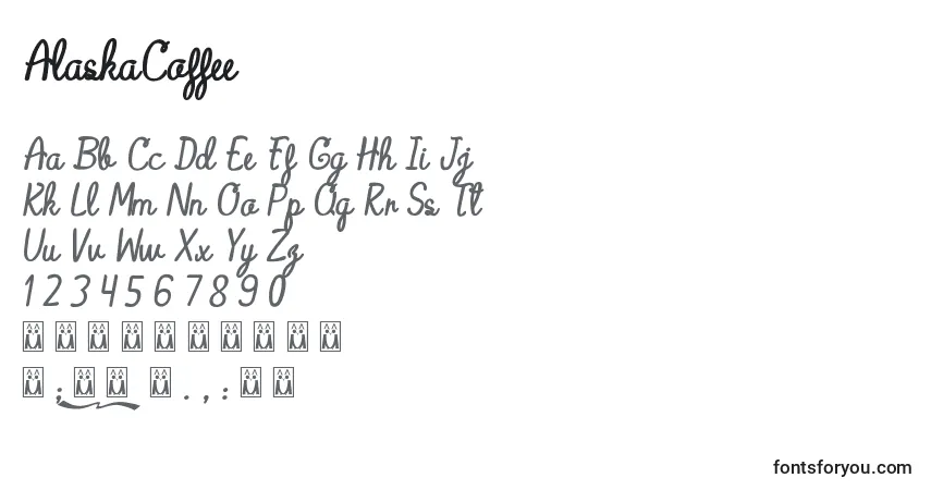 Czcionka AlaskaCoffee – alfabet, cyfry, specjalne znaki