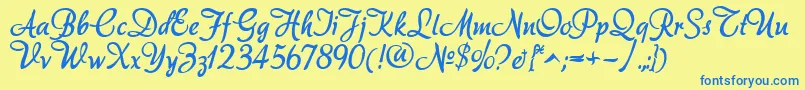 Akadora Font – Blue Fonts on Yellow Background