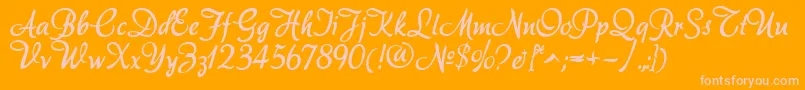 Akadora-Schriftart – Rosa Schriften auf orangefarbenem Hintergrund