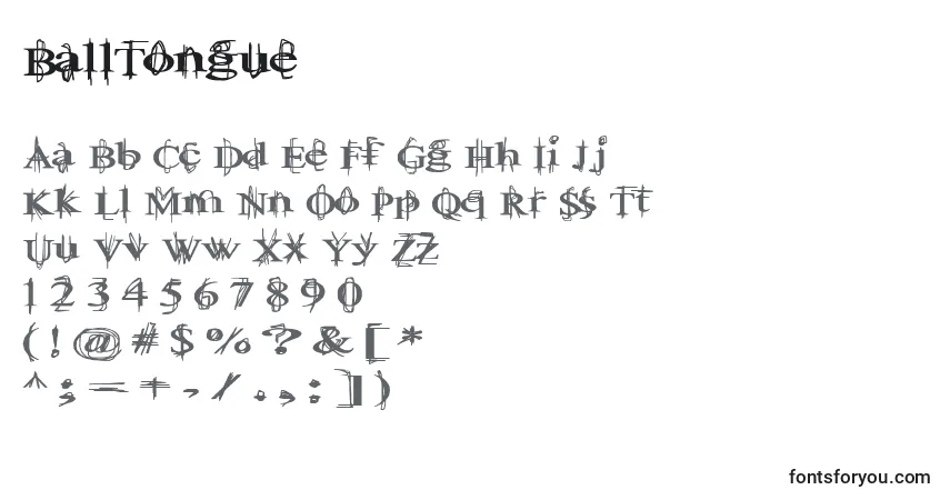 Schriftart BallTongue – Alphabet, Zahlen, spezielle Symbole