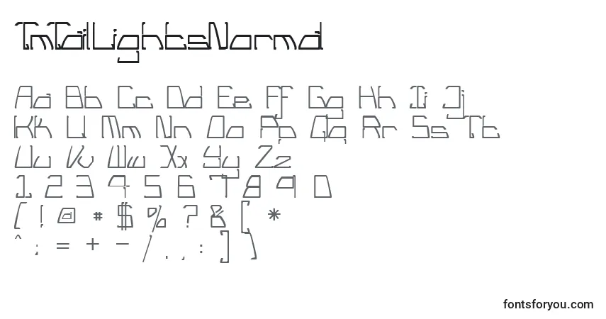 A fonte TmTailLightsNormal – alfabeto, números, caracteres especiais