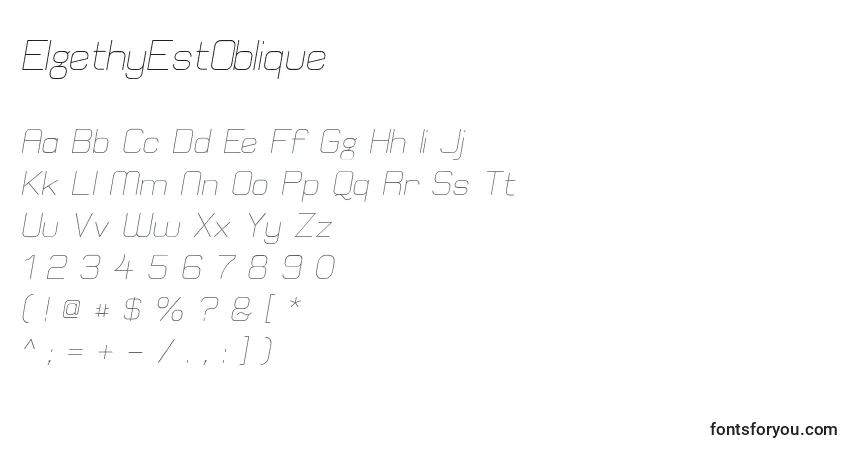 A fonte ElgethyEstOblique – alfabeto, números, caracteres especiais