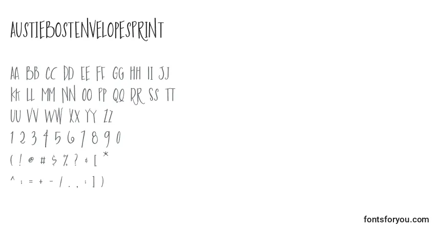 AustieBostEnvelopesPrint Font – alphabet, numbers, special characters