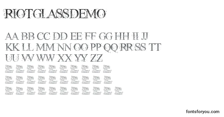 Schriftart RiotGlassDemo – Alphabet, Zahlen, spezielle Symbole