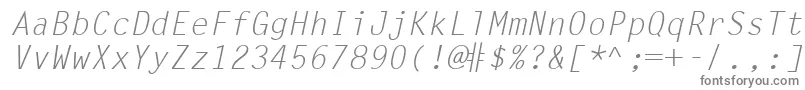 LetterGothicLtSlanted-Schriftart – Graue Schriften auf weißem Hintergrund