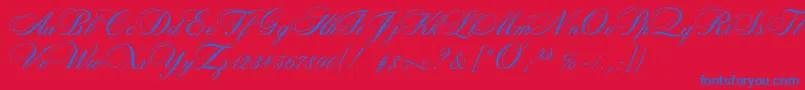 Rosamundatwoc-Schriftart – Blaue Schriften auf rotem Hintergrund