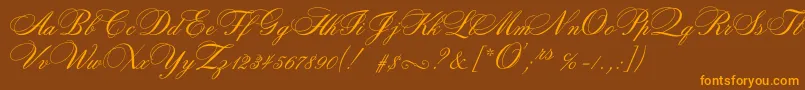 Rosamundatwoc-Schriftart – Orangefarbene Schriften auf braunem Hintergrund