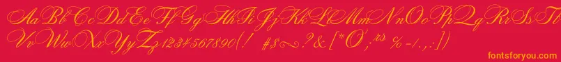 Rosamundatwoc-Schriftart – Orangefarbene Schriften auf rotem Hintergrund