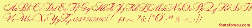 Rosamundatwoc-Schriftart – Rote Schriften auf gelbem Hintergrund