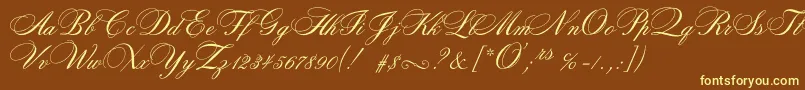 Rosamundatwoc-fontti – keltaiset fontit ruskealla taustalla